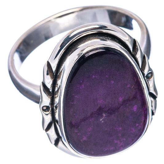 Purple oval sugilite stone in .925 sterling silver ring with raised bezel