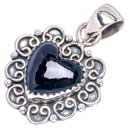 Black Onyx Heart Pendant 1 1/8" (.925 Sterling Silver)