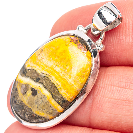 Oval Bumblebee jasper pendant in .925 sterling silver with yellow and black stone