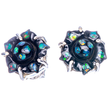 Black Onyx Opal 925 Sterling Silver Earrings 1/2" Ana Co E1153