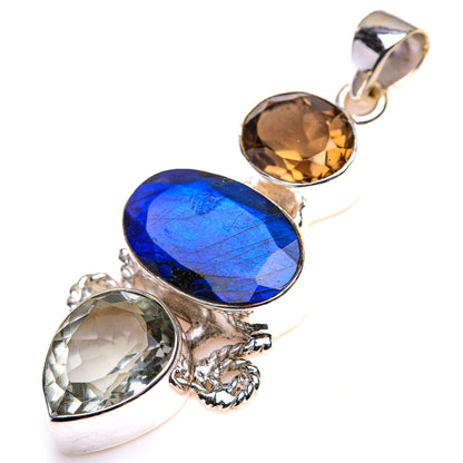 Labradorite, Green Amethyst, Smoky Quartz Pendant 2" (925 Sterling Silver) PD38499