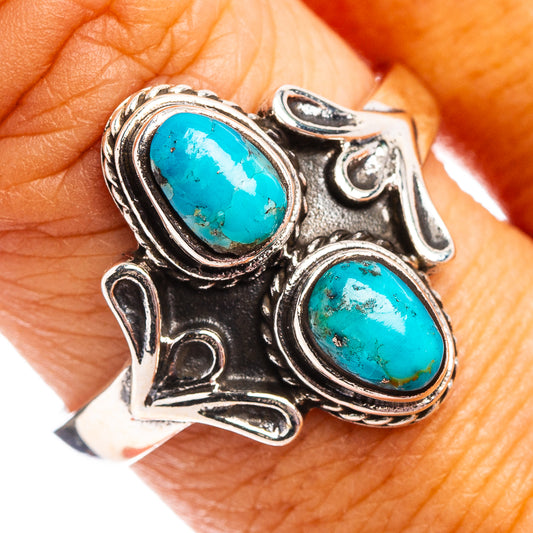 Turquoise stone oval in .925 sterling silver ring with double settings, size 9.5