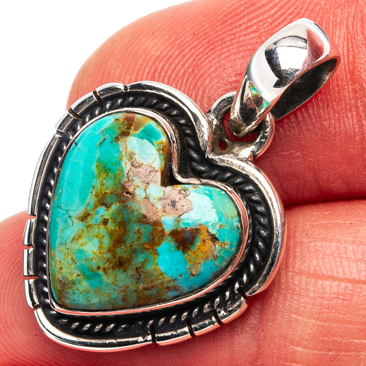 Turquoise heart pendant with rope-edged .925 sterling silver frame and bail