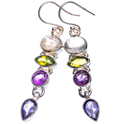 Rainbow Moonstone, Peridot, Amethyst, Tanzanite Earrings 2" (925 Sterling Silver) E432488
