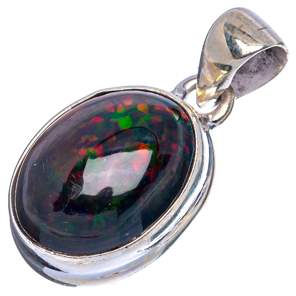 Rare Black Opal Pendant 1 1/8" (925 Sterling Silver) P43341