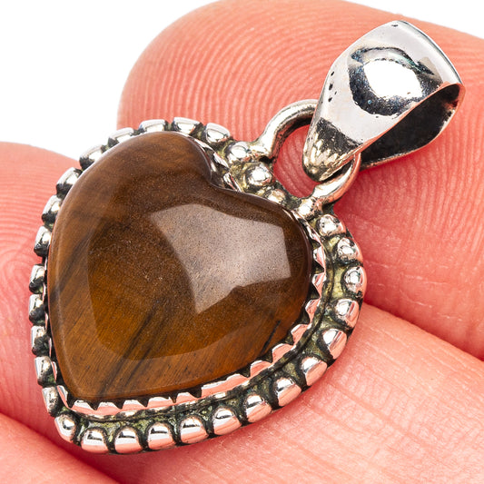 Tiger Eye Heart Pendant 1 1/8" (925 Sterling Silver) P43824