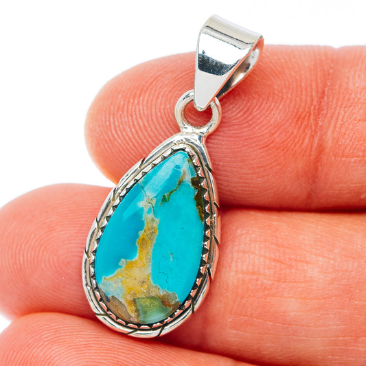 Exclusive Southwestern Style Kingman Turquoise Pendant 1 1/4" (.925 Sterling Silver)