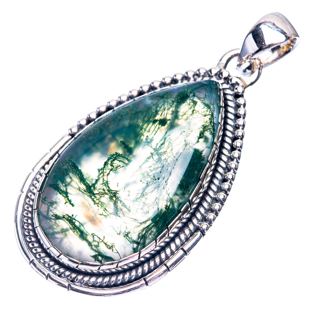 Green Moss Agate Pendant 1 3/4" (925 Sterling Silver) P38711