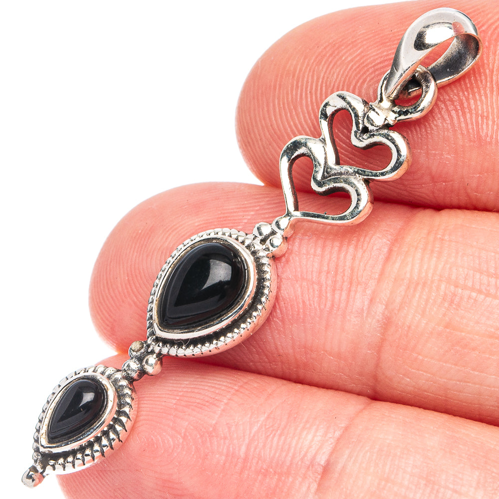 Dainty Black Onyx Heart Pendant 1 3/4" (925 Sterling Silver) P45335