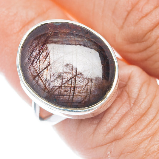 925 sterling silver oval gemstone ring with star ruby cabochon in dark red hues