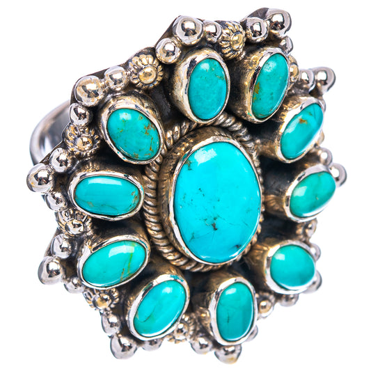 Turquoise oval-stone statement ring with silver beaded bezel and prongwork