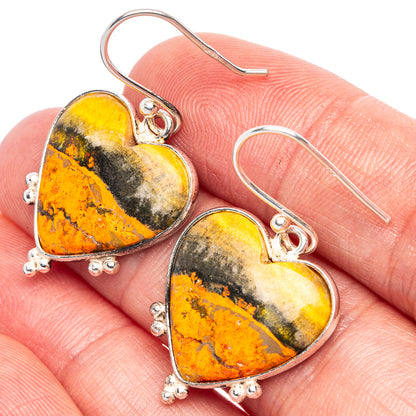 Bumble Bee Jasper Heart Earrings 1 3/8" (925 Sterling Silver) E1738