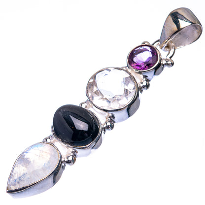 Rainbow Moonstone, Star Diopside, White Quartz, Amethyst 925 Sterling Silver Pendant 2" (925 Sterling Silver) PD38672