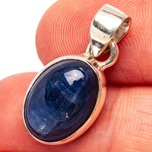 Sterling silver kyanite pendant with oval blue gemstone bezel