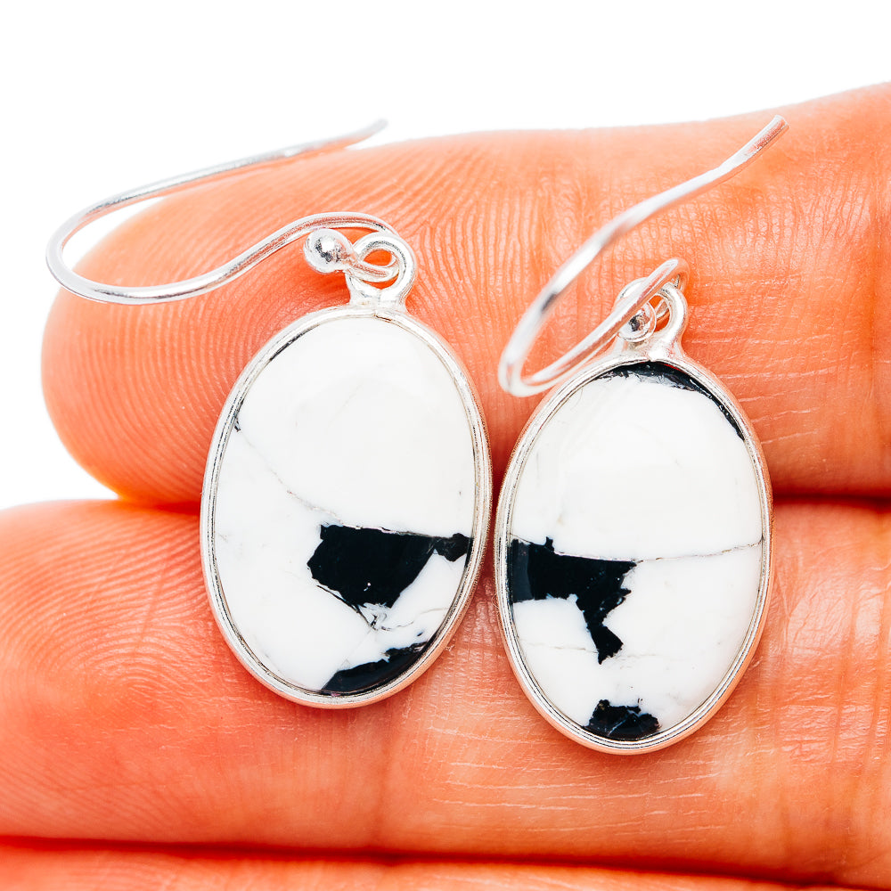 White Buffalo Turquoise Earrings 1 3/8" (.925 Sterling Silver)