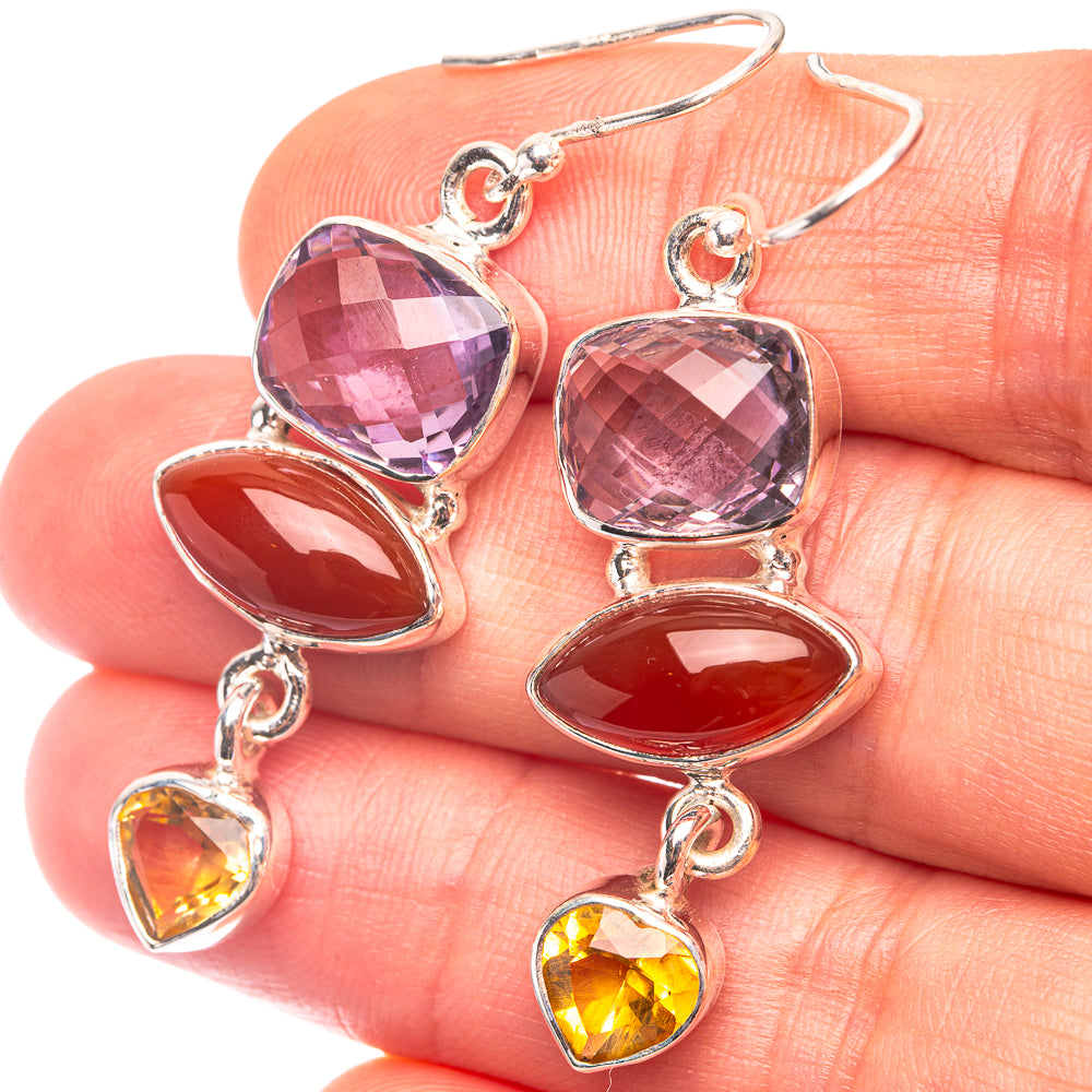 Carnelian, Amethyst, Citrine Earrings 1 7/8" (925 Sterling Silver) E432271
