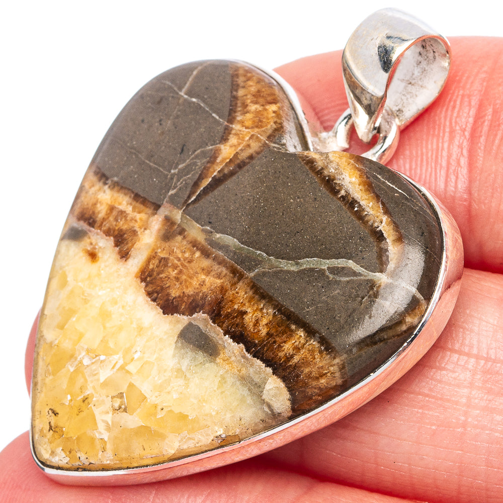 Septarian Nodule Heart Pendant 1 5/8" (925 Sterling Silver) P43336