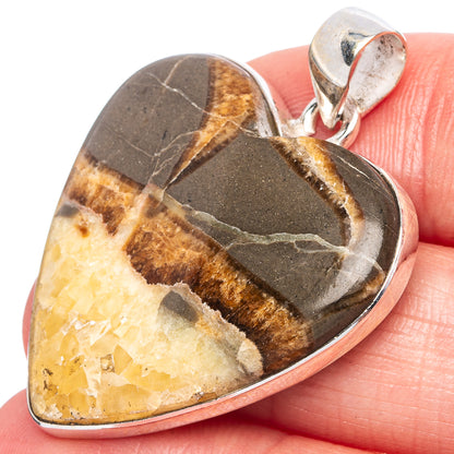 Septarian Nodule Heart Pendant 1 5/8" (925 Sterling Silver) P43336