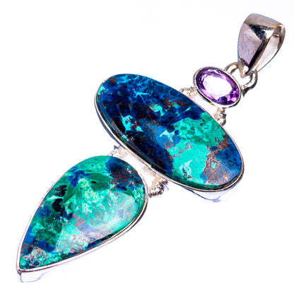 Azurite, Amethyst Pendant 2 1/8" (925 Sterling Silver) P38807