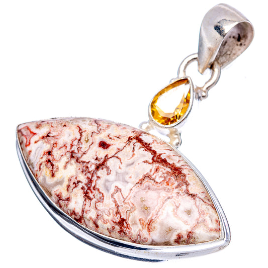 Teardrop pendant with citrine drop and rosetta jasper marbled stone, .925 silver bail