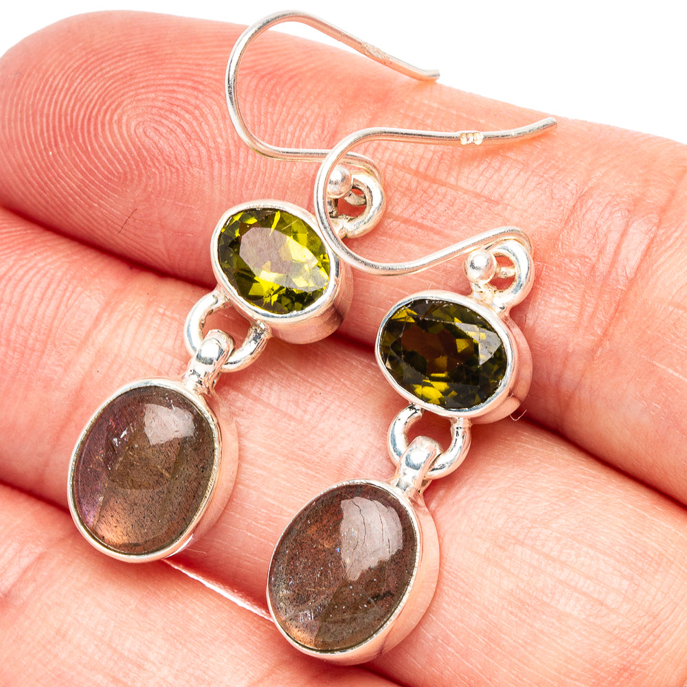 Labradorite, Peridot 925 Sterling Silver Earrings 1 1/2" (925 Sterling Silver) E2122