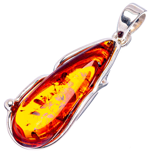 .925 sterling silver amber pendant with oval red-and-yellow Baltic amber stone
