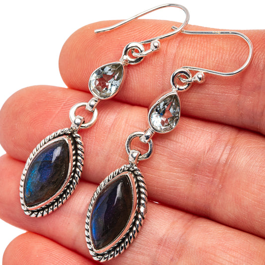 Labradorite drop earrings in .925 sterling silver, oval stones with dangling chain details