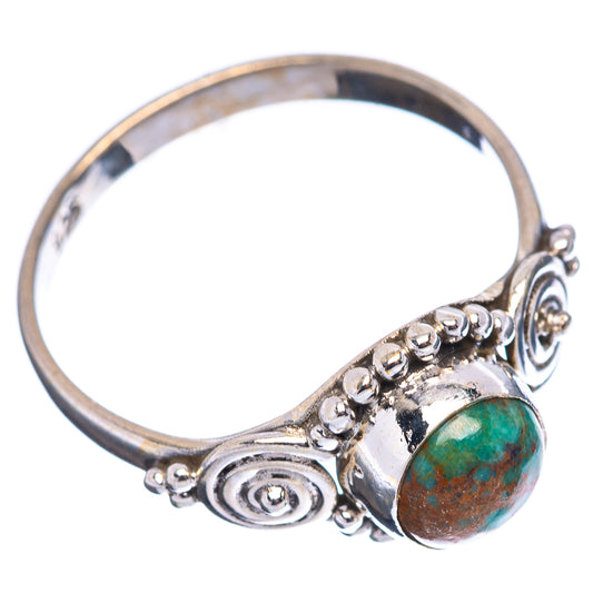 Dainty turquoise cabochon ring, .925 sterling silver band with circular side details