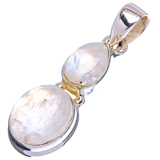 Oval moonstone pendant in 925 sterling silver with two stones and polished bail