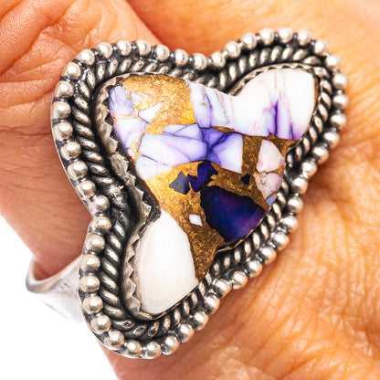 Exclusive Southwestern Style Purple Dahlia Turquoise Ring Size 10 Adjustable (.925 Sterling Silver)