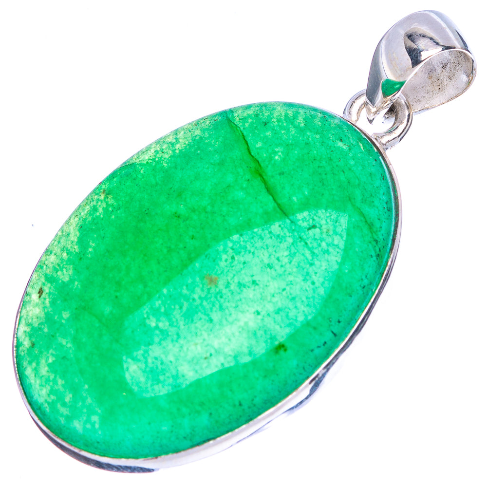 Oval green aventurine pendant with silver frame and clasp loop bail