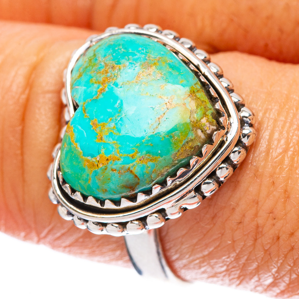 Kingman Turquoise Heart Ring Size 8.5 (925 Sterling Silver) R4033
