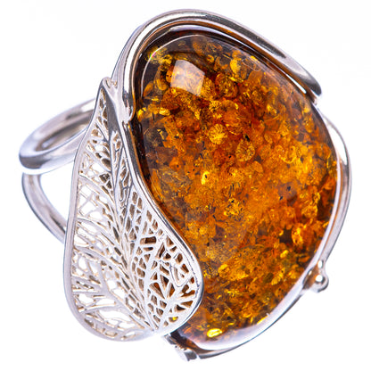 Baltic Amber Leaf Ring Size 8.25 (925 Sterling Silver) R1885