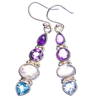 Rainbow Moonstone, Amethyst, Blue Topaz 925 Sterling Silver Earrings 1 7/8"