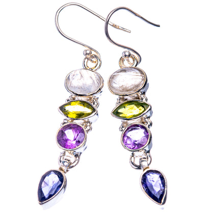 Rainbow Moonstone, Peridot, Amethyst, Tanzanite Earrings 2" (925 Sterling Silver) E432587