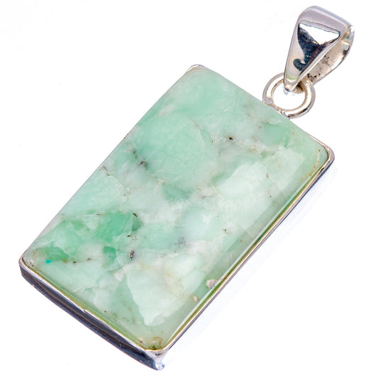 Long rectangular variscite pendant with green stone and .925 sterling silver bail