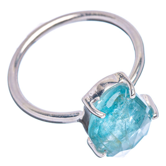 Sterling silver ring with faceted aquamarine cushion-cut gemstone in prong setting