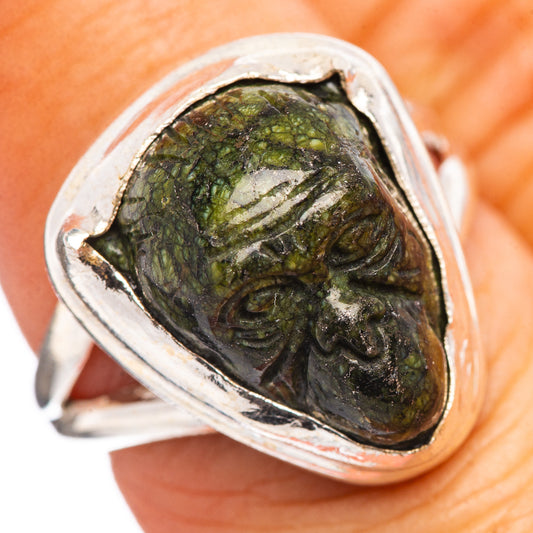 Sterling silver labradorite ring with oval green-gray stone bezel setting