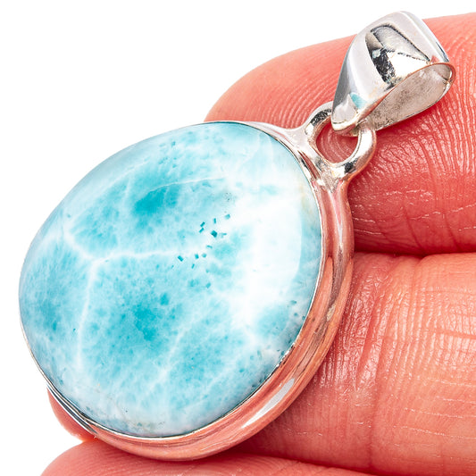 Oval larimar pendant in .925 sterling silver with blue stone and hinged bail