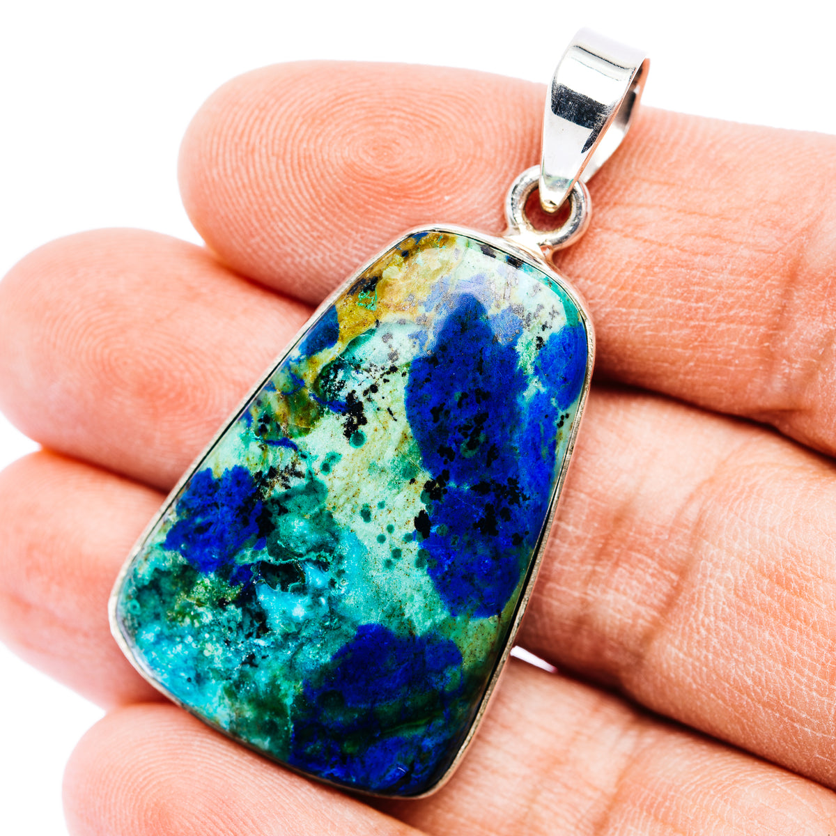 Blue Bird Azurite Pendant 1 7/8" (.925 Sterling Silver)