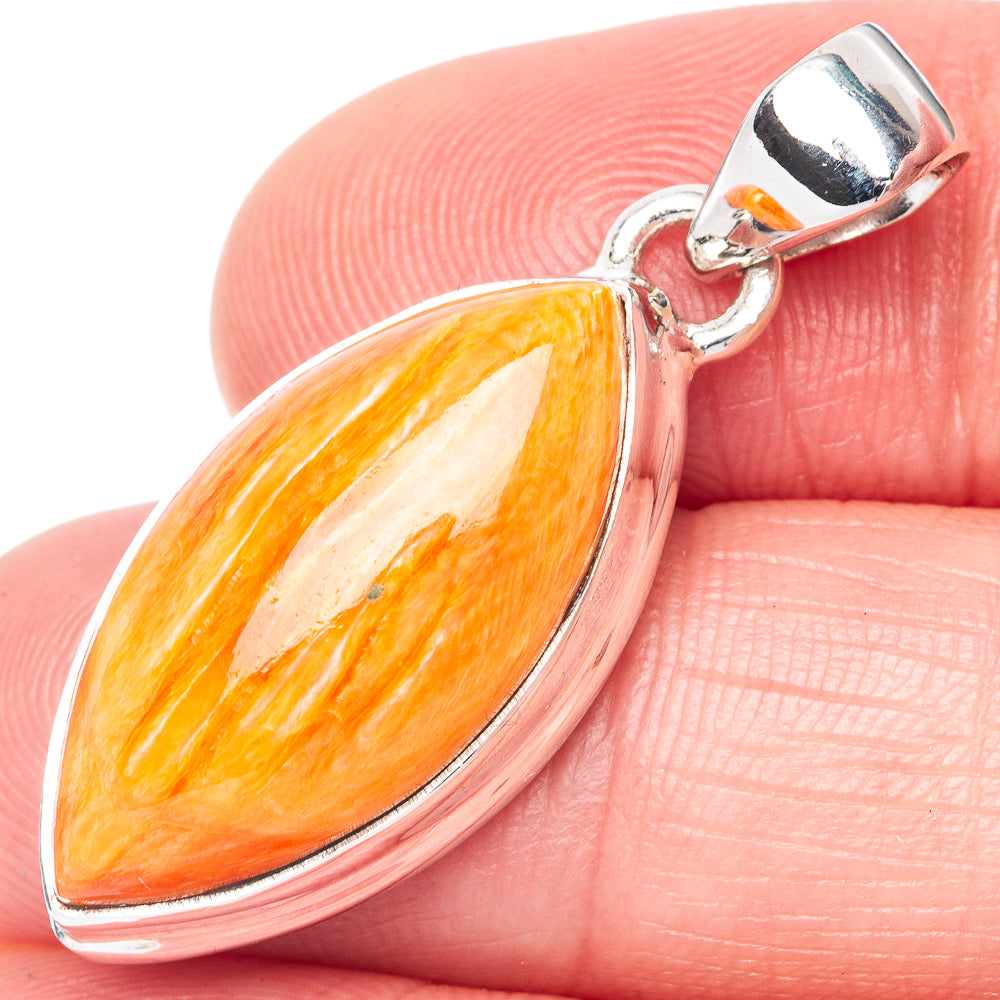 Orange spiny oyster pendant in 925 sterling silver with teardrop marquise setting