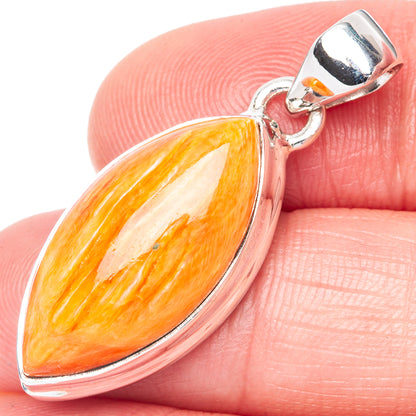 Orange spiny oyster pendant in 925 sterling silver with teardrop marquise setting