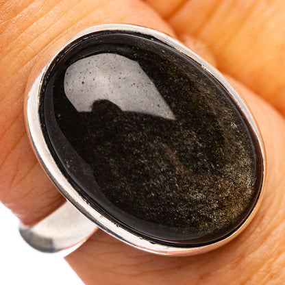 Golden Sheen Obsidian Ring Size 7.5 (.925 Sterling Silver)