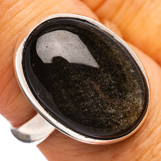 Oval obsidian-style stone ring in .925 sterling silver bezel setting