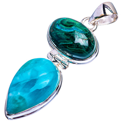 Larimar, Malachite In Chrysocolla Pendant 1 3/4" (925 Sterling Silver) P38969