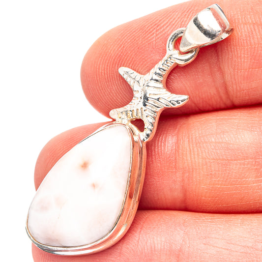 Sterling silver sea star pendant with pink teardrop stone, top bail for chain