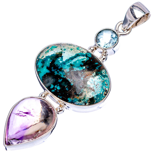 Sterling silver gemstone pendant: turquoise oval with purple teardrop and blue round stones