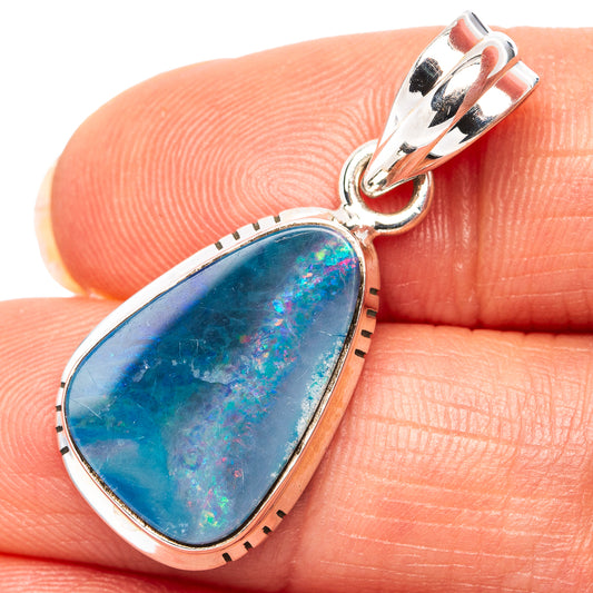 Sterling silver opal doublet pendant with teardrop blue gemstone and hinged bail