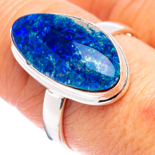 Sterling silver opal ring with oval blue triplet opal centerpiece, size 9