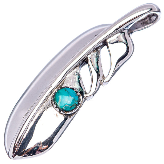 Turquoise feather pendant in .925 sterling silver with oval stone, angled side view